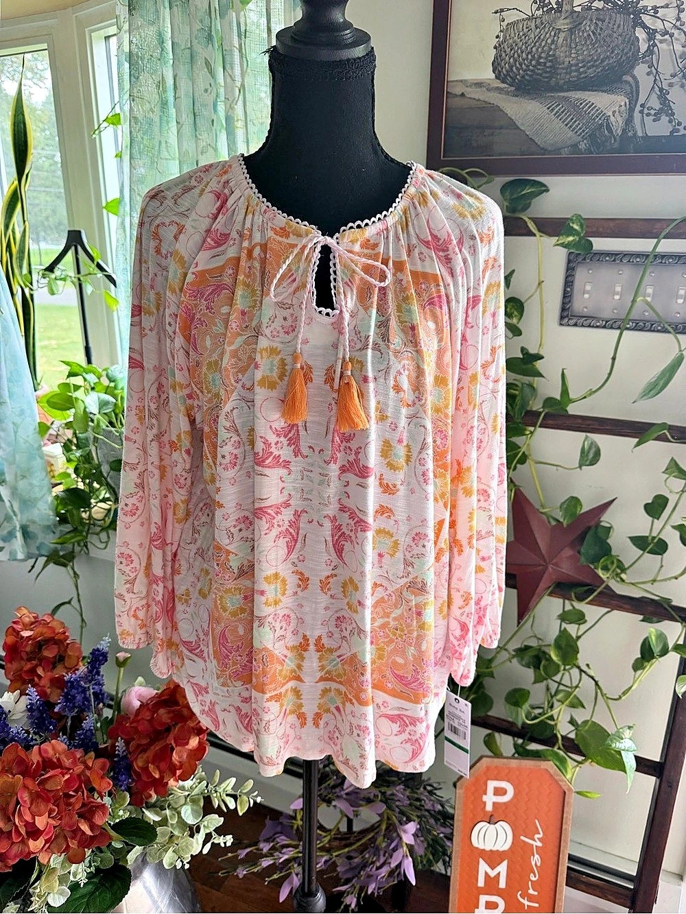 Ruby Rd. Tunic Paisley Tunic in Pink & Orange PL NWT